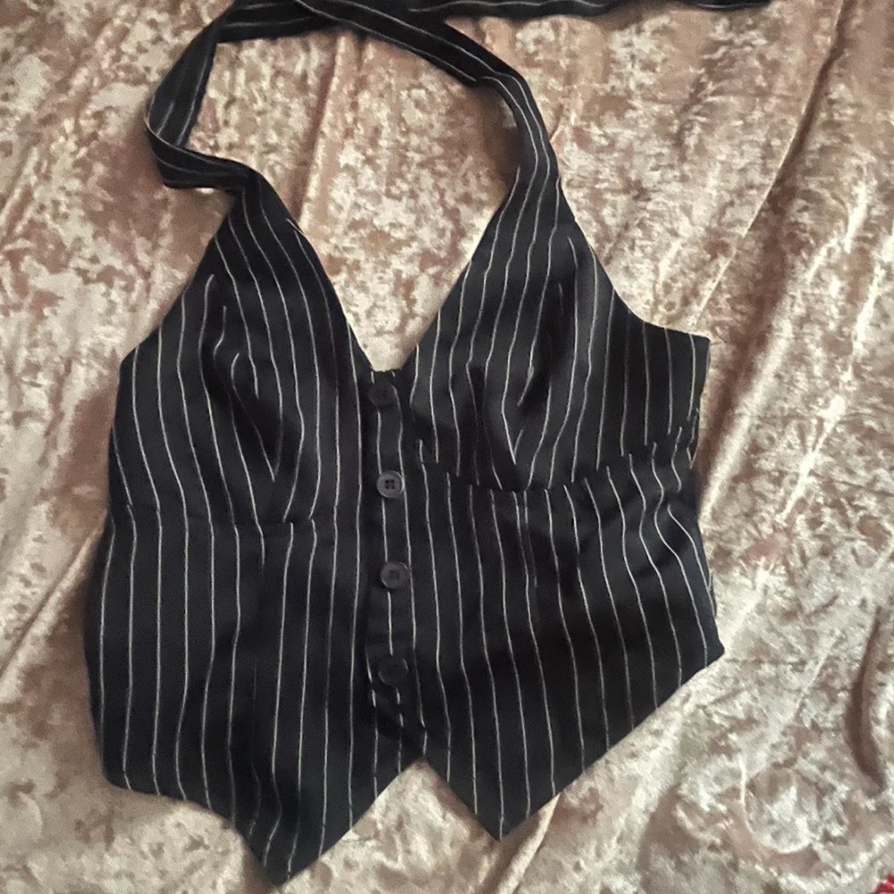 SHEIN Black and White Striped Halter Blouse